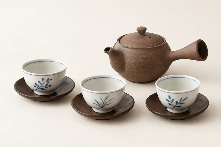 煎茶道具をイメージした小さな急須と茶杯の仮写真
